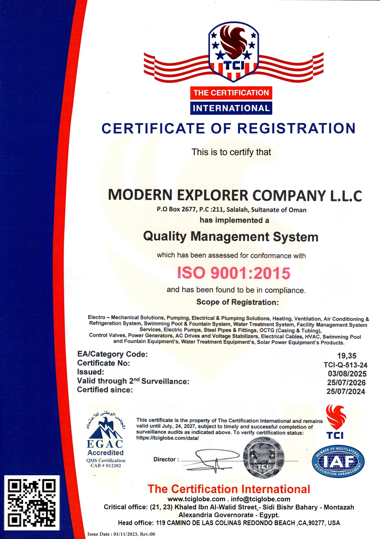Certificate for ISO 9001:2015 (Quality Management)